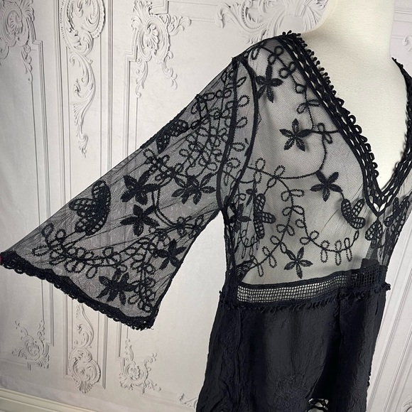 Bohemian Embroidered Floral Lace Sheer Mesh Top Swimsuit Coverup - Picture 8 of 8